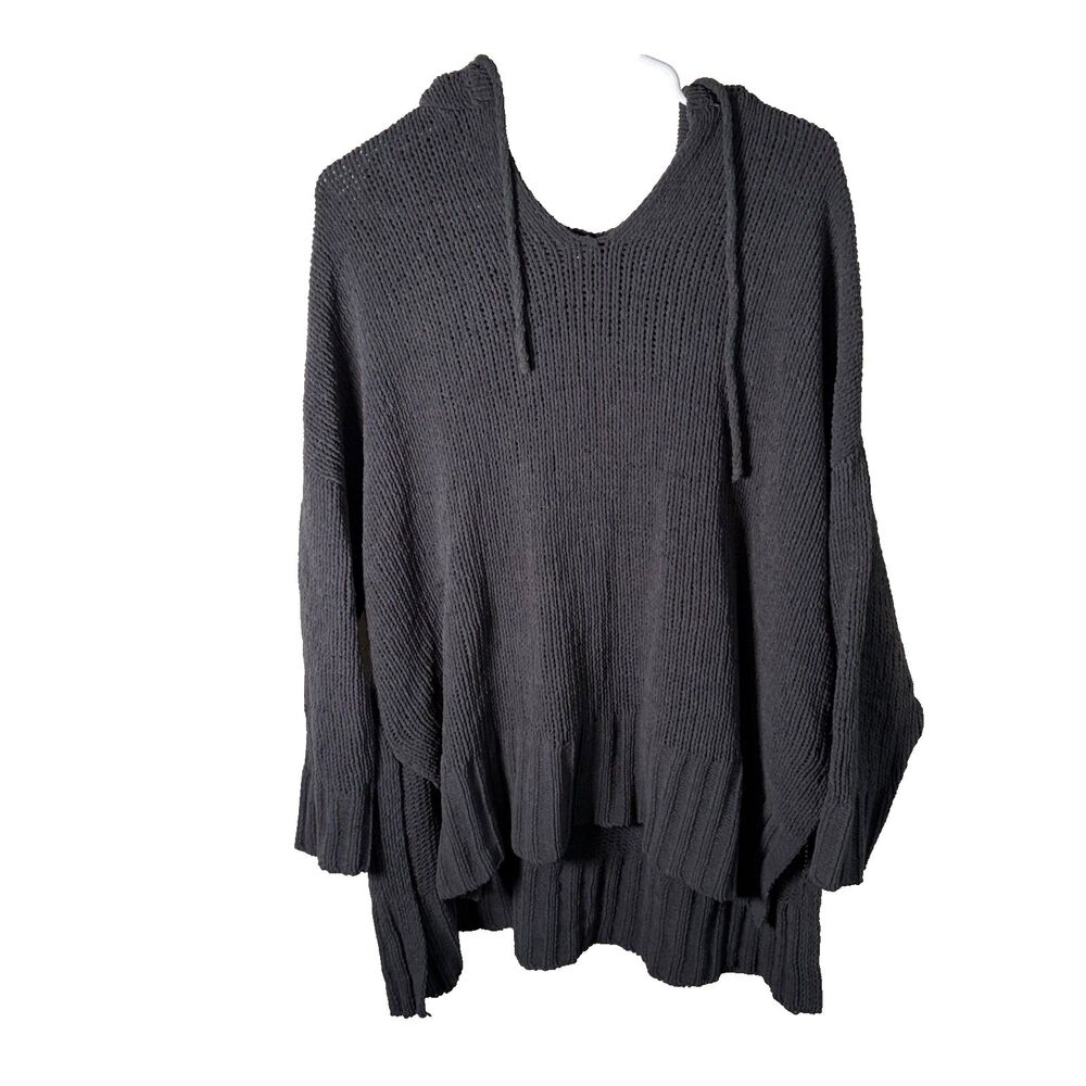 Aerie Sweatshirt Women's Medium Gray Open Knit Hoodie Chenille Casual V-Neck